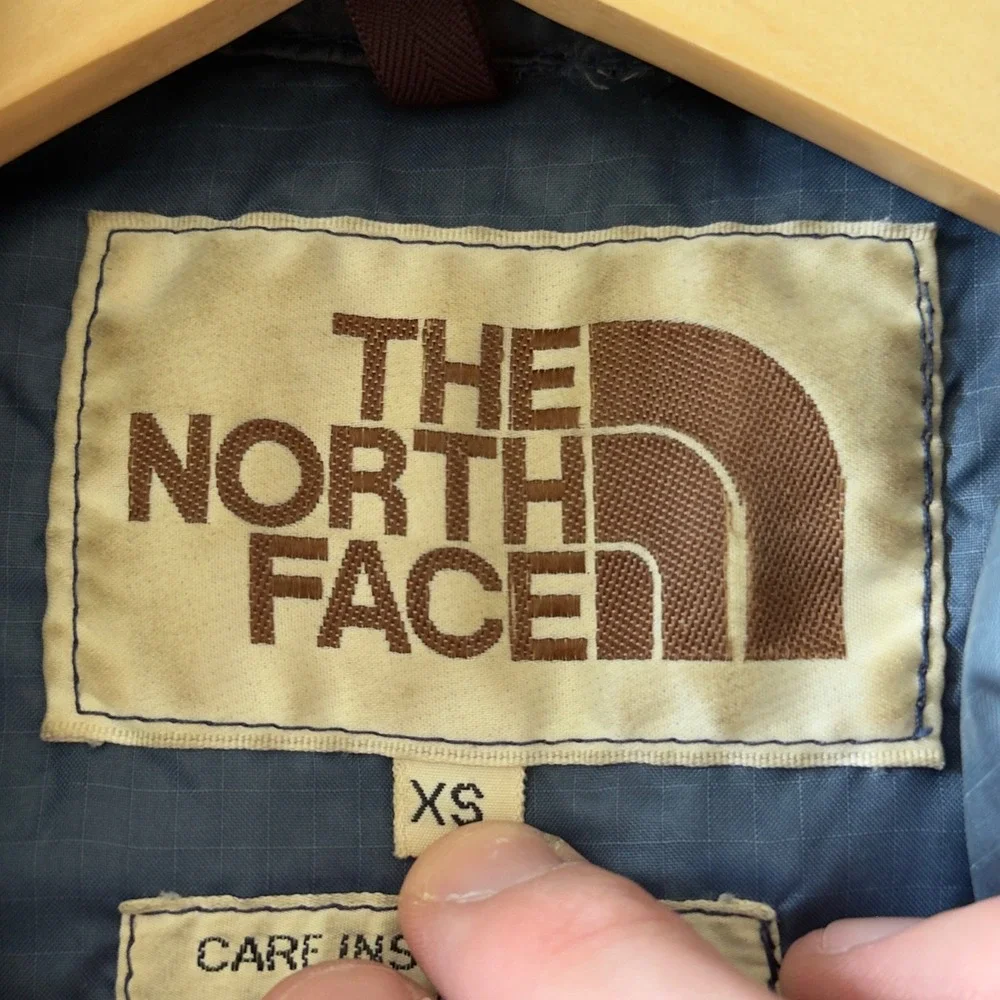 Vintage 90s Mens XS The North Face Puffer Vest Blue Ripstop Down Brown Label